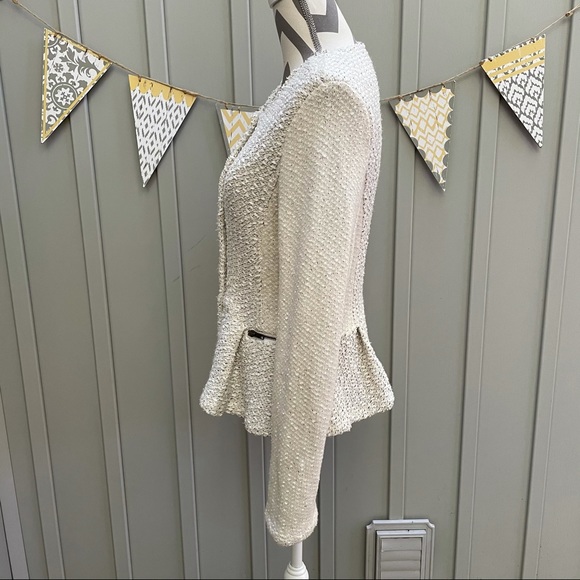 Anthropologie Cartonnier Looped Moto Jacket Looped Yarn Cream Peplum - Picture 2 of 13